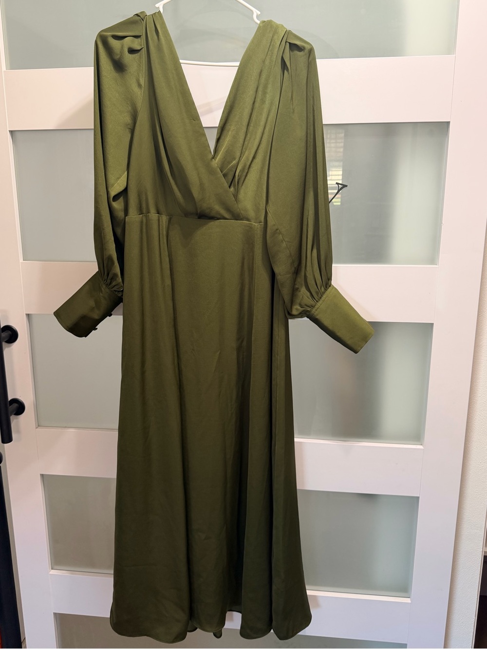 Banana Republic Olive Green Long Sleeve V-Neck Midi Dress